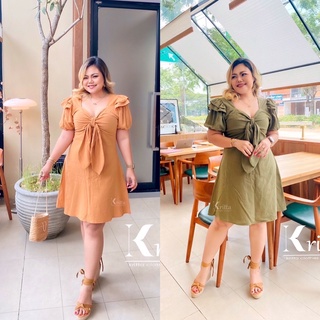 Bozy  Dress  เดรสแขนตุ๊กตา แต่งระบายไหล่ เดรสสาวอวบอ้วน เดรสplus size