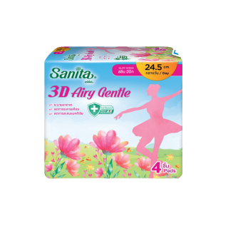 Sanita 3D Airy Gentle / แซนนิต้า 3D แอรี่ เจนเทิล แอนตี้แบคทีเรีย สลิม มีปีก 24.5ซม. 4ชิ้น/ห่อ