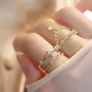[YY] แหวนเพทาย สองชั้น รูปดาวแปดแฉก สไตล์เกาหลี เรียบง่าย เข้ากับทุกการแต่งกาย สําหรับผู้หญิง