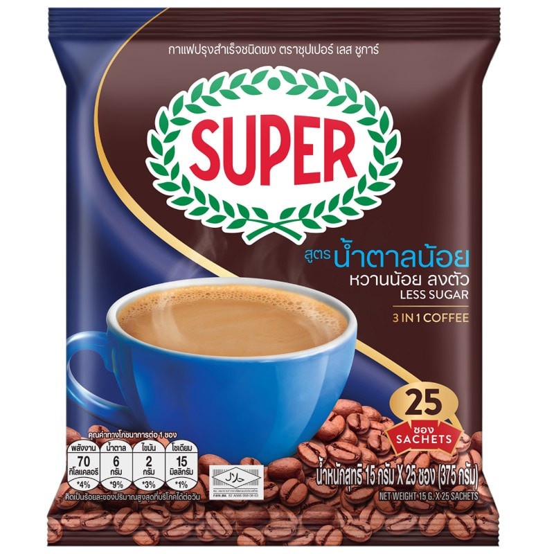 25-ซอง-super-coffee-less-sugar-3in1-instant-coffee-ซุปเปอร์กาแฟ-3-อิน-1-กาแฟปรุงสำเร็จสูตรน้ำตาลน้อย-375-กรัม