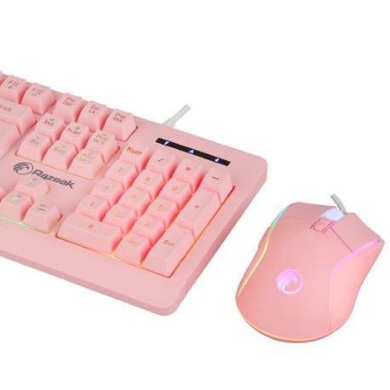 คีบอร์ดเกมมิ่ง-razeak-rkm-705-pink-สีชมพู-คีบอร์ดมีไฟ-เมาส์มีไฟ-ชุดเมาส์คีบอร์ด-keyboard-mouse-combo