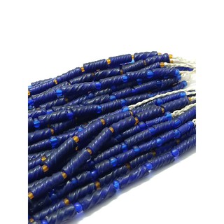 ลูกปัดแก้ว โรมันโบราณ น้ำเงิน 1 เส้น อะไหล่ร้อยเครื่องประดับ Antique Roman Glass Tube Dark Blue Beads