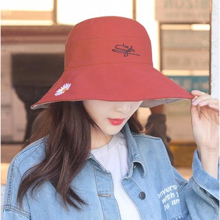 Small Daisy Smile Embroidery Women Bucket Hat Two-Sided Fisherman Hats Big Brim Fashion Beach Sun Cap