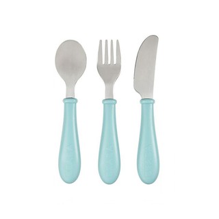 BEABA ชุดช้อนส้อมและมีด Stainless Steel Training Cutlery Knife / Fork / Spoon - Light Blue