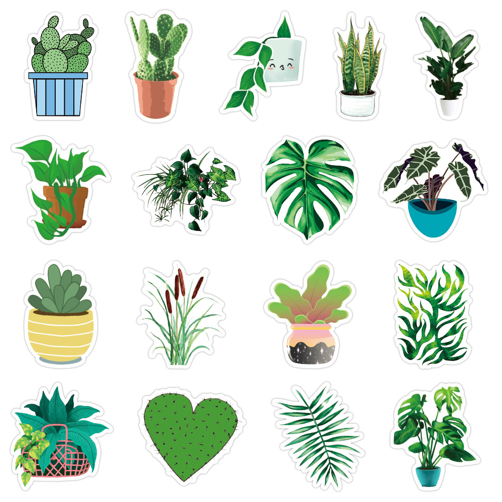 tropical-green-plants-sticker-ins-ปลูก-ใบไม้-พืชเมืองร้อน-สติกเกอร์กันน้ำรูปแบบที่แตกต่างกัน-50-ชิ้น