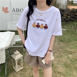 เสื้อยืดระบายอากาศฤดูร้อน42391 เสื้อยืดแขนครึ่ง พิมพ์ลายน่ารัก แฟชั่นฤดูร้อน สําหรับผู้หญิง