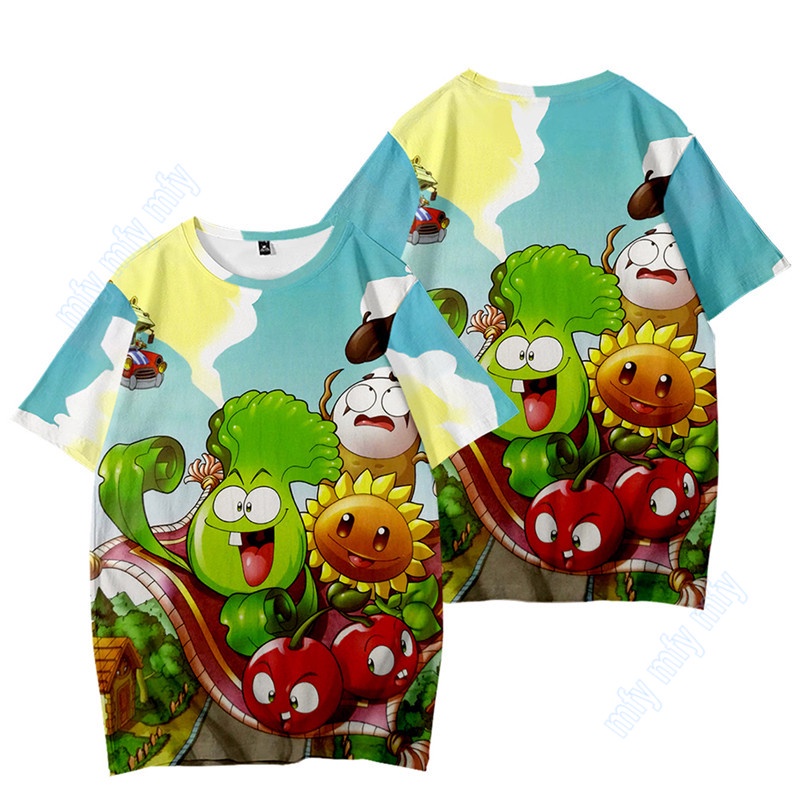 เสื้อยืดแขนสั้นลำลอง-plants-vs-zombies-พิมพ์แฟชั่นฤดูร้อนสำหรับเด็กหญิงและเด็กชาย