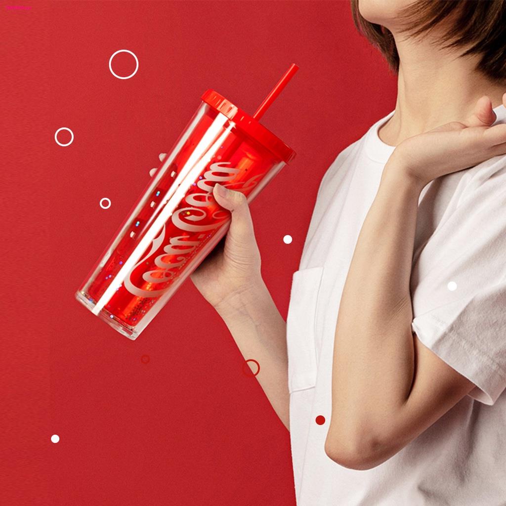 miniso-x-coca-cola-ขวดน้ำ-แก้วน้ำพลาสติก-สองชั้น-พร้อมหลอดดูด-ขนาด-720ml-large-straw-water-bottle