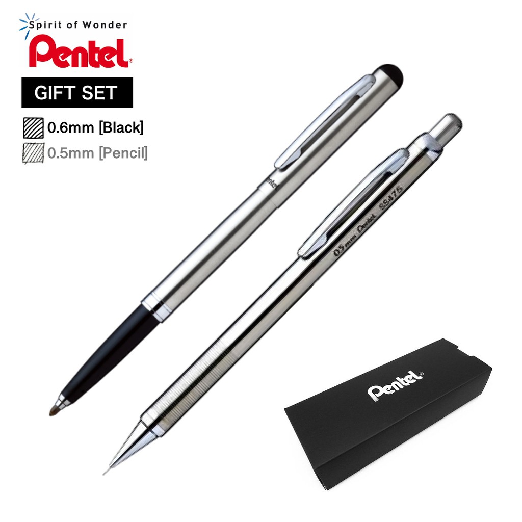 Pentel ปากกาโรลลิ่ง R460MG + ดินสอกด SS475 เพนเทล ด้ามสีเงิน | Shopee ...