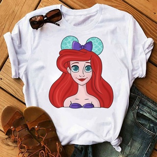 [COD]เสื้อยืด พิมพ์ลายกราฟฟิค Disney Mickey Ears Princess สไตล์ฮาราจูกุ สําหรับผู้หญิง