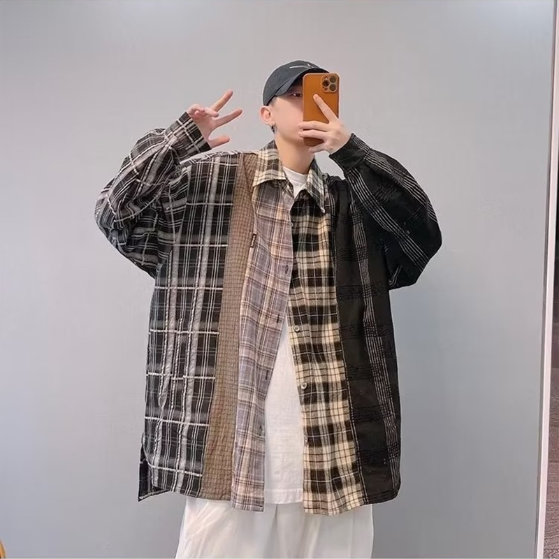 เสื้อเชิ้ตแขนยาว-ทรงหลวม-ลายสก๊อต-แฟชั่นฤดูใบไม้ผลิ-สไตล์เรโทร-สําหรับผู้ชาย-ไซซ์-m-2xl