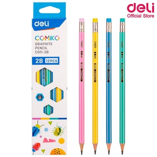 ดินสอไม้ 2B Deli C011-2B Graphite Pencil 2B ดินสอ ทรงหกเหลี่ยม แพ็ค 12 แท่ง