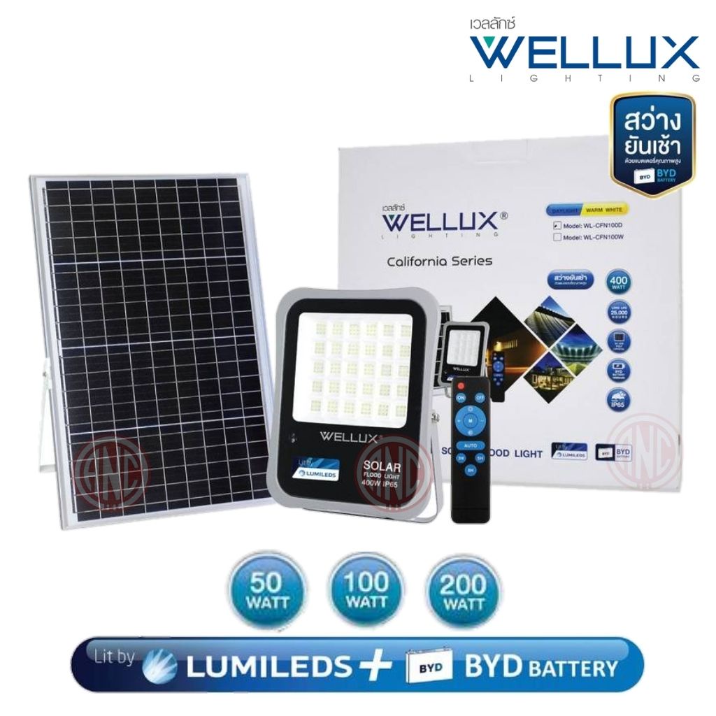 wellux-โคมสปอร์ตไลท์-โซลาร์เซลล์-โคมฟลัดไลท์-50w-100w-200w-led-solar-flood-light