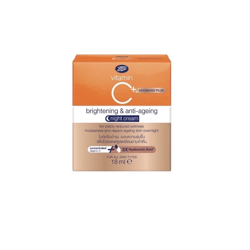 boots-vitamin-c-บู๊ทส์-วิตามิน-ซี-แอดวานซ์-พลัส-ไบร์ทเทนนิ่ง-แอนด์-แอนตี้-เอจจิ้ง-ไนท์-ครีม-เดย์-ครีม-18มล-50มล