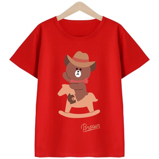 Bykidsเสื้อผ้าเด็กเสื้อยืดเด็กคอกลมแขนสั้นลายหมีขี่ม้าผ้านุ่มใส่สบาย