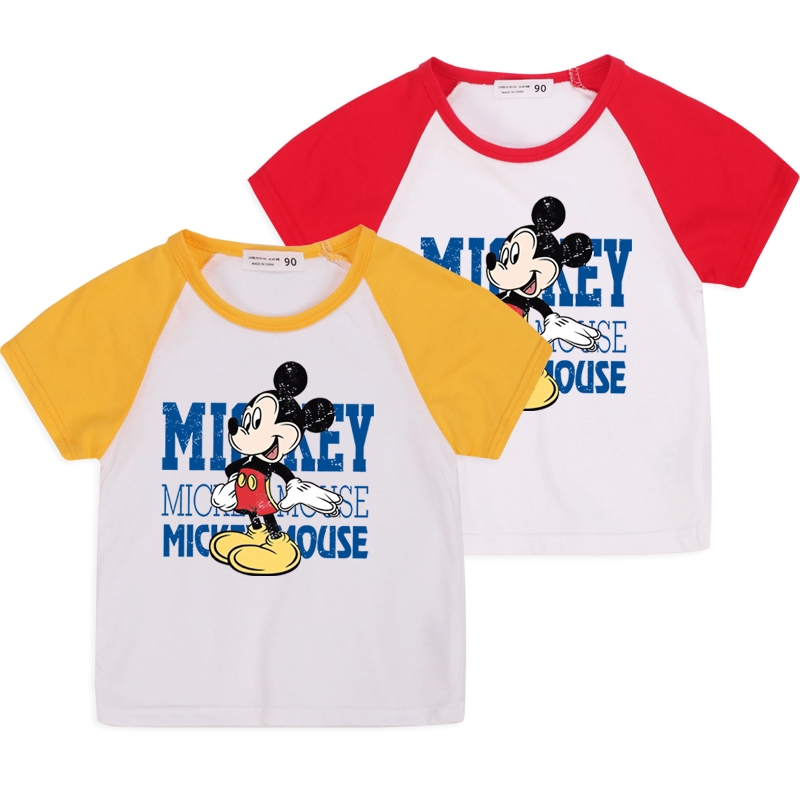 ภาพหน้าปกสินค้าMickey 6 สีมิกกี้การ์ตูนฝ้ายบริสุทธิ์ระบายอากาศใหม่แขนสั้นเด็กเสื้อยืด (90-140 เซนติเมตร)