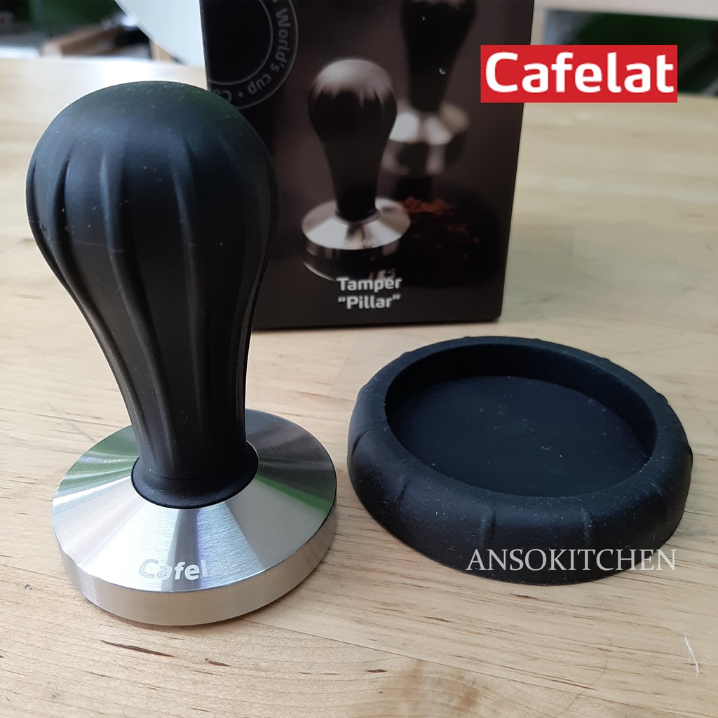 cafelat-pillar-tamper-58mm-convex-stainless-แทมเปอร์-ที่กดกาแฟ-ยี่ห้อ-cafelat-แบรนด์-uk-พร้อมยางรองแทมเปอร์สีดำ