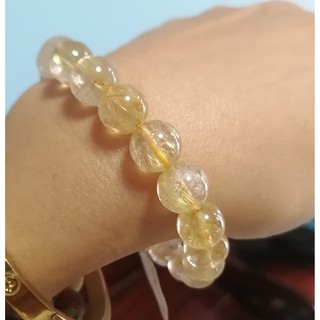 ‪💎✨กำไลหินนำโชคไหมทอง Goid Rutilated Quartz ขนาด 10มิล ขนาด18เซนติเมตร