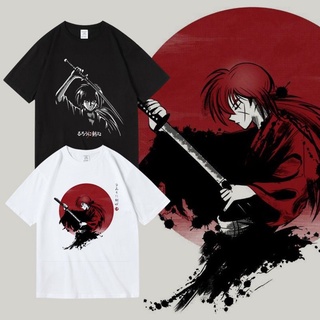 ขายดี!การ์ตูนอะนิเมะญี่ปุ่น Himura Kenshin Rurouni พิมพ์เสื้อผ้าอุปกรณ์ต่อพ่วงผ้าฝ้ายแขนสั้นเสื้อยืดแขนสั้นสำหรับผู้ชายแ