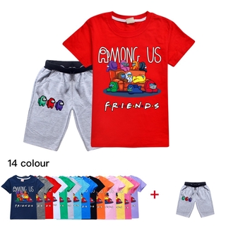 ใหม่ เสื้อยืดแขนสั้น ผ้าฝ้าย พิมพ์ลายการ์ตูนเกม และกางเกงขาสั้น สําหรับเด็ก 2021 2 ชิ้น