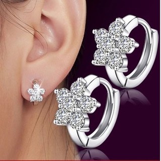 ต่างหูสตรีลายดอกไม้ชุบเงิน Cubic Zirconia