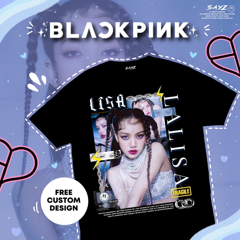 เสื้อยืดสีดำอินเทรนด์เสื้อเชิ้ต-ลาย-lisa-blackpink-ลาลิซ่า-เสื้อเชิ้ต-blackpink-เสื้อเชิ้ต-kpop-by-sayzcos-m-l-x