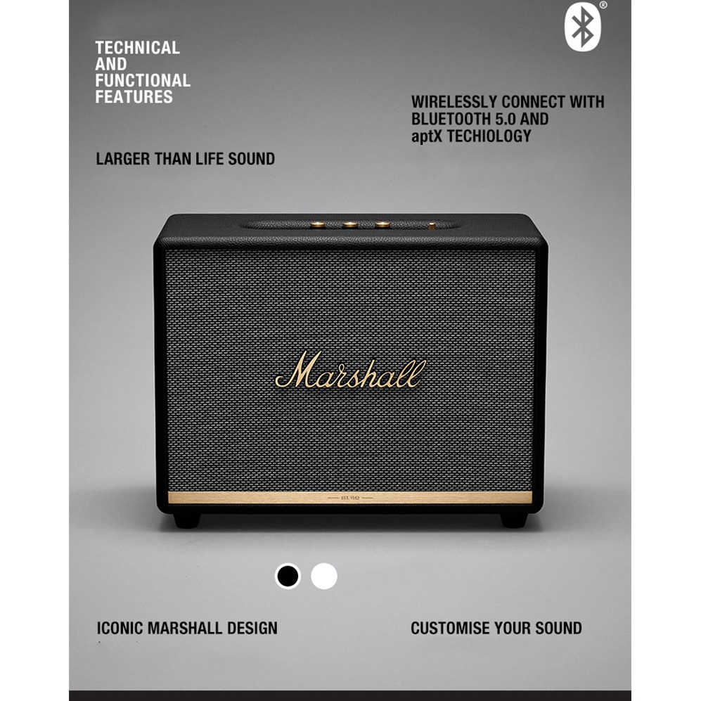 marshall-woburn-ii-ลำโพงบลูทู-ธ-รุ่น-apt-x-bluetooth-5-0-เบสหนักแน่น-คมชัดเจนทุกย่านเสียง-support-3-5mm-rca-moon-audio