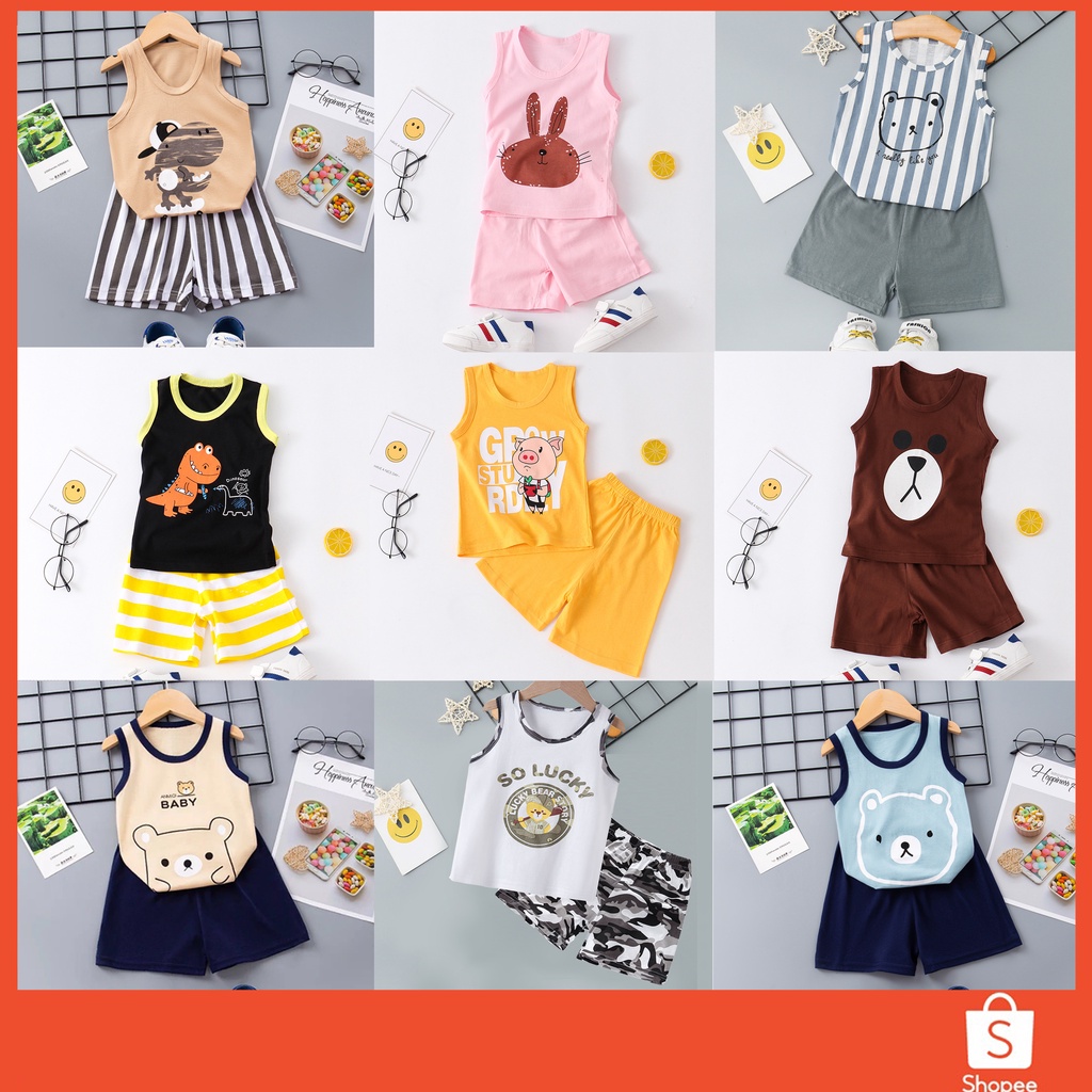 ภาพหน้าปกสินค้าเสื้อผ้าเด็ก (ไซส์90-130) เสื้อกล้ามเด็ก พร้อมกางเกง ลายการ์ตูนน่ารัก พร้อมส่ง