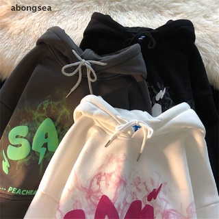 Abongsea เสื้อฮู้ดดี้ โฟม ลายหูนางฟ้า ตัวอักษร โอเวอร์ไซส์ สําหรับผู้หญิง