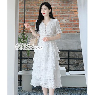 ❈✑ชุดเดรส ชุดขาว ชุดออกงาน ร้าน Kbunny สีขาว เดรสเกาหลี ชุดไปงานกลางวัน  ชุดไปงานกลางคืน Korea Lace Dress ชุดเดรสไปงาน