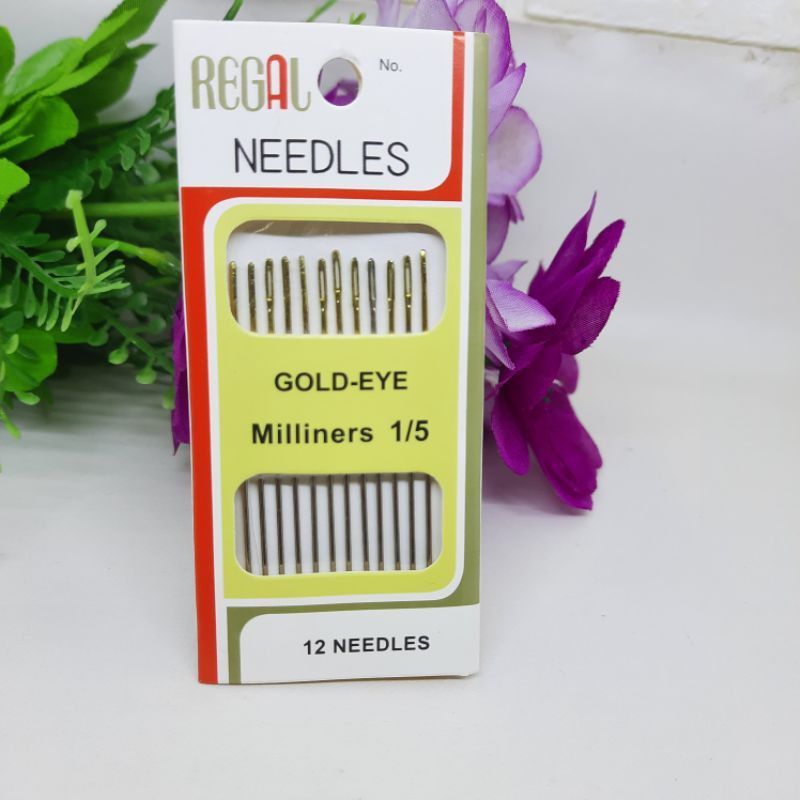 เย็บ NEEDLES 12 ชิ้น REGAL GOLD-EYE MILINERS SEWING NEEDLES 1/5 ...
