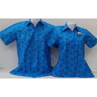 เสื้อลายไทยคอเชิ้ต - สีฟ้าลายเฟิร์น ผู้หญิง
