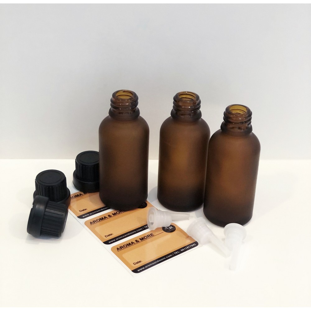 ขวดแก้วอโรมาสีชาขุ่น-ฝาเกลียวพร้อมจุกหยด-เลเบล-3ขวด-แพค-essential-oil-bottle-sandy-amber-10-30-100ml-3pcs