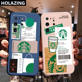 เคสโทรศัพท์มือถือ ขอบสี่เหลี่ยม ลาย Starbucks สําหรับ Samsung Galaxy S21 Ultra S20 FE S10 Plus