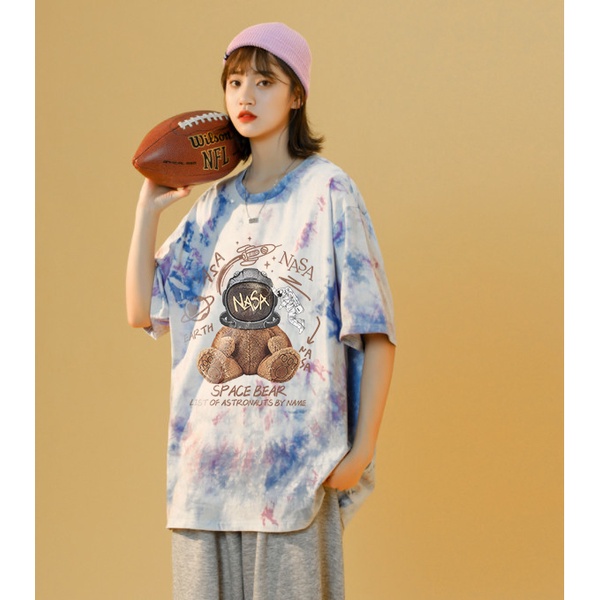 fashiongirl1688-พร้อมส่ง-เสื้อยืดมัดย้อมลายหินอ่อน-ลายหมีน่ารักๆ-เสื้อยืดผู้หญิง-เสื้อแฟชั่น-คอกลมแขนสั้นลายการ์ตูน