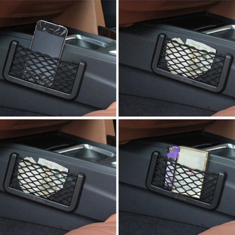 sky0031ถุงเก็บของในรถ-วางโทรศัพท์มือถือหรืออุปกรณ์เสริม-เป็นตาข่ายมีความยืดหยุ่น
