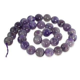 ลูกปัดหินแท้ เม็ดกลม (Round) หินอเมทิส (Amethyst) 12 mm - (LZ-0038 สีม่วง)