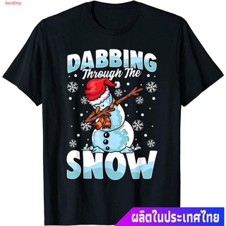 terdiny เสื้อยืดลำลอง Dabbing Through the Snow Snowman Funny Christmas Boys Girls T-Shirt Popular T-shirts