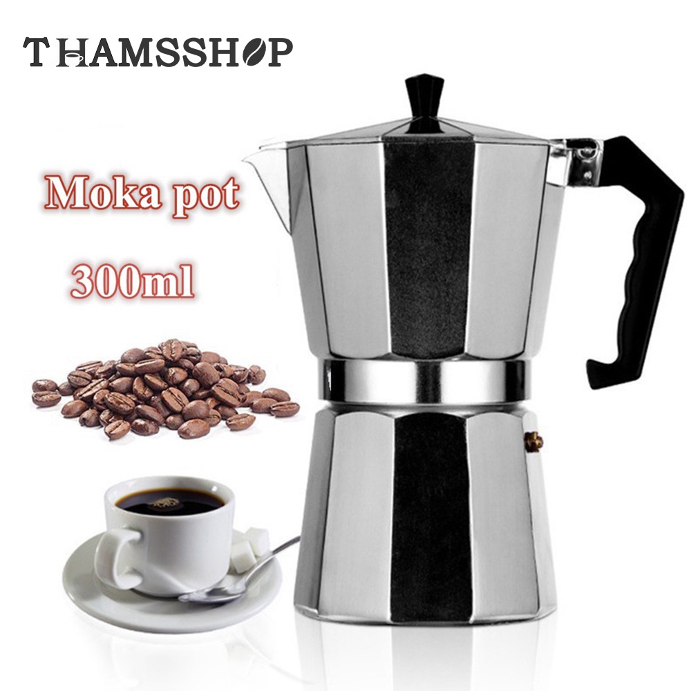 ภาพหน้าปกสินค้าMoka Pot หม้อต้มกาแฟ กาต้มกาแฟ เครื่องชงกาแฟ มอคค่าพอท หม้อต้มกาแฟแบบแรงดัน สำหรับ 2 3 6 9 ถ้วย coffee pot Thamsshop