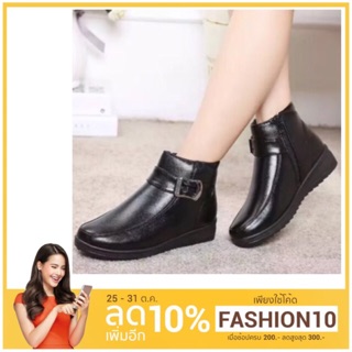 โค๊ด”FASHION10”ลด10% 🌼 รองเท้าบูทหนัง บุขน ใส่ลุยหิมะได้ #39