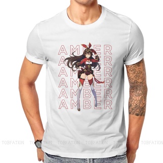 เสื้อยืดผ้าฝ้ายพิมพ์ลาย เสื้อยืด พิมพ์ลายเกม Amber Genshin Impact สไตล์วินเทจ สําหรับผู้ชาย