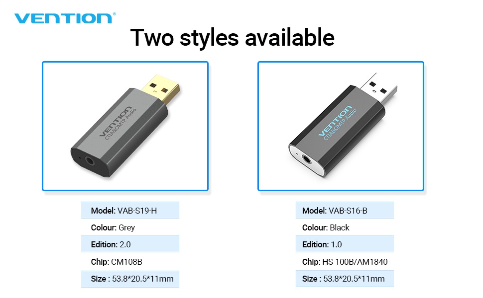 ข้อมูลเกี่ยวกับ Vention การ์ดเสียง 2 in 1 USB ภายนอก พร้อมสายสัญญาณเสียงสเตอริโอ 3.5 มม. สำหรับชุดหูฟัง แล็ปท็อป พีซี Windows