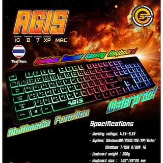 ⚡️คีย์บอร์ดเกมมิ่ง⚡️Neolution E-Sport AGIS Gaming Keyboard ไฟ LED RGB Rainbow คีบอร์ดกันน้ำ ปรับความสว่างได้ 4 ระดับ