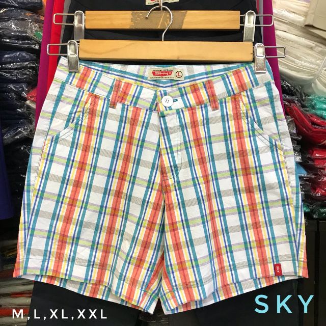 กางเกงขาสั้นลายสก็อต-ยาว15-มีหลายสี-มีไซส์s-xxl