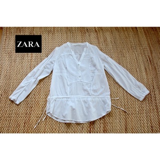 ZARA x cotton ขาวสะอาด ผ้าบาง ตีเกล้ดด้านหน้า ป้าย L อก 38 ยาว 28