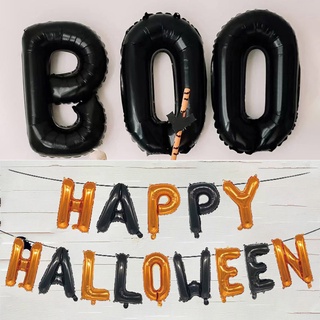 ลูกโป่งฟอยล์ตัวอักษร Happy Halloween สีดํา 16 นิ้ว 1 ชุด สําหรับตกแต่งบ้าน ปาร์ตี้ฮาโลวีน