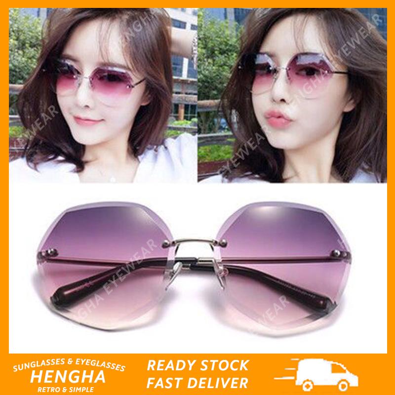 สินค้า 【HENGHA】【ผู้หญิงแว่นตากันแดด】แฟชั่นเกาหลี Frameless ผู้หญิงแว่นกันแดดป้องกัน UV400
