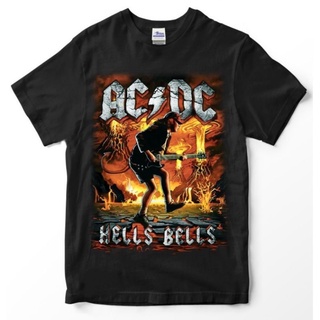 เสื้อยืดผ้าฝ้ายเสื้อยืด พิมพ์ลายวง acdc HELLS BELLS Highway to hell back in black band acdc rock n roll พรีเมี่ยมL XL  X