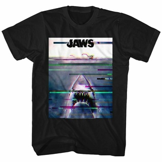 เสื้อยืดผ้าฝ้ายพิมพ์ลายขายดี เสื้อยืด พิมพ์ลาย Jaws Glitchy สีดํา แบบสร้างสรรค์ เป็นมิตรกับสิ่งแวดล้อม Diy