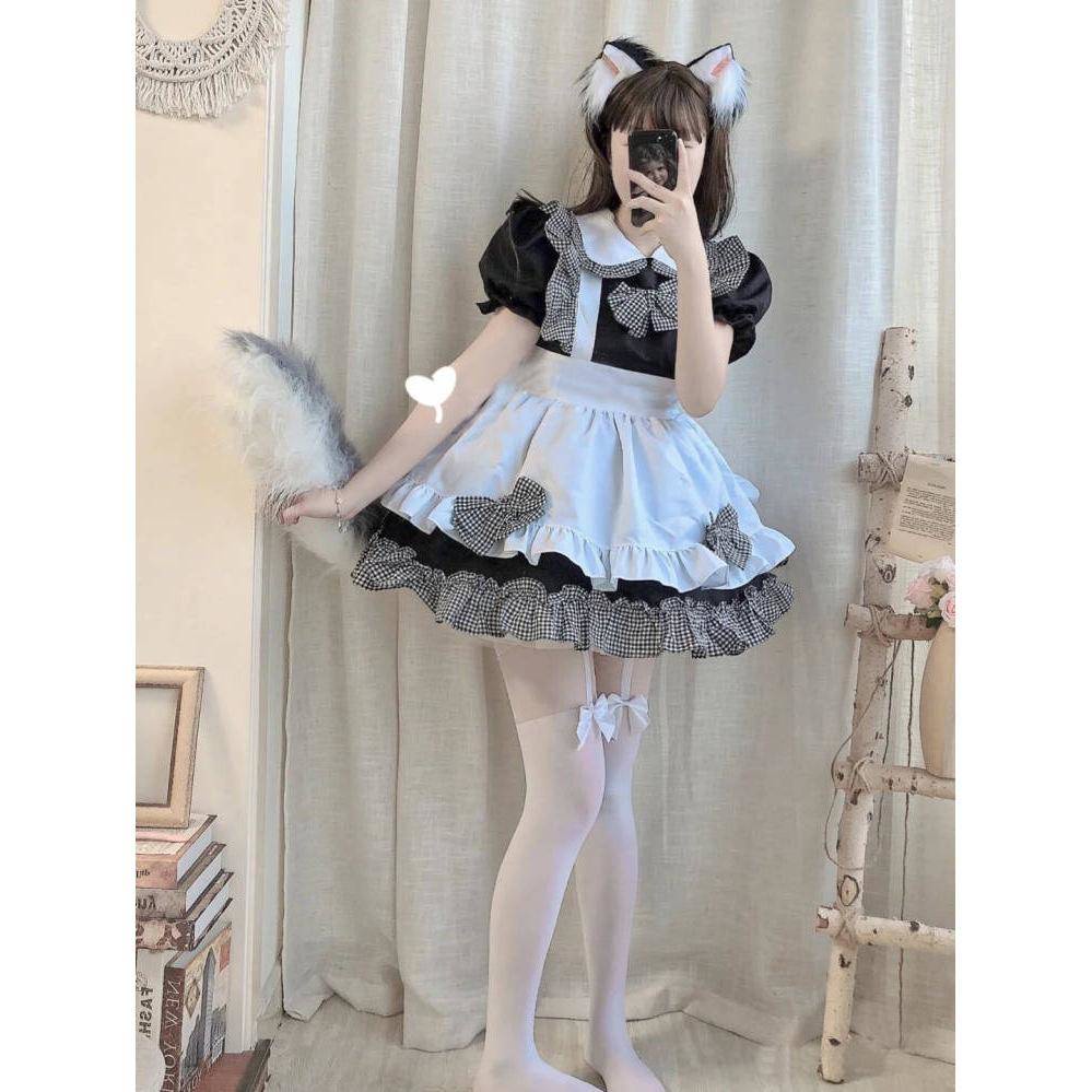 ชุดเมด-ชุดเมดคอสเพลย์-cos-ญี่ปุ่นสุทธิสีแดงเซ็กซี่แม่บ้านชุดสูทชุดบริการหุ้นสีดำและสีขาวลายสก๊อตรหัสขนาดใหญ่แม่บ้าน-co